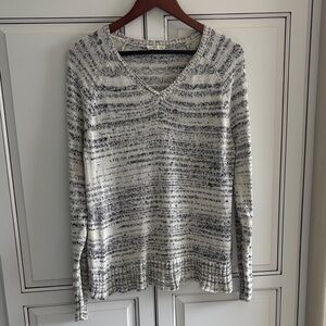 Eileen‎ Fisher Cotton Knit Vneck Sweater Cream Gray Women’s Size Large